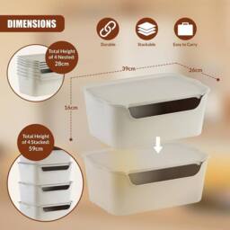 KORVIXA Storage Boxes with Lids Set of 4 Stackable in Beige - Size: 900mm - thumbnail 2