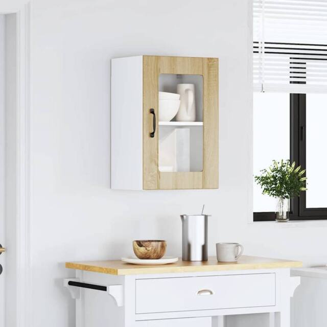 Berkfield Home Kitchen Wall Cabinet with Glass Door Lucca Sonoma Oak in Brown - image 1
