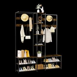 Pirlo Plush Adjustable Industrial Hall Tree Coat Rack Stand With Shoe Storage Shelves in Brown - thumbnail 5