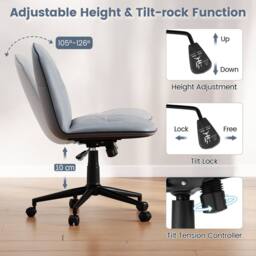 VOGREX Armless PU Leather Swivel Office Chair in Grey - thumbnail 3