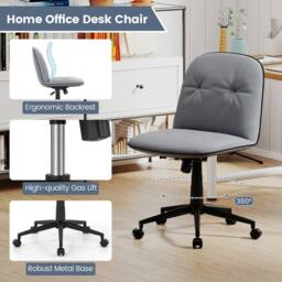 VOGREX Armless PU Leather Swivel Office Chair in Grey - thumbnail 2