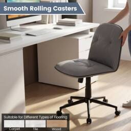 VOGREX Armless PU Leather Swivel Office Chair in Grey - thumbnail 4