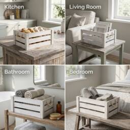 SPETLEK Wooden Crates shelve Box Christmas Gift Hampers Medium in Light Grey - Size: Large - thumbnail 2