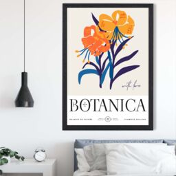 ARTZE Blue & Orange Florals Flower Market Exhibition Framed Print SIZE: A4 with Black Frame - Size: A2 - thumbnail 2