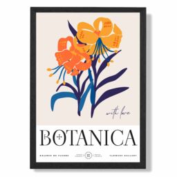 ARTZE Blue & Orange Florals Flower Market Exhibition Framed Print SIZE: A4 with Black Frame - Size: A2 - thumbnail 1