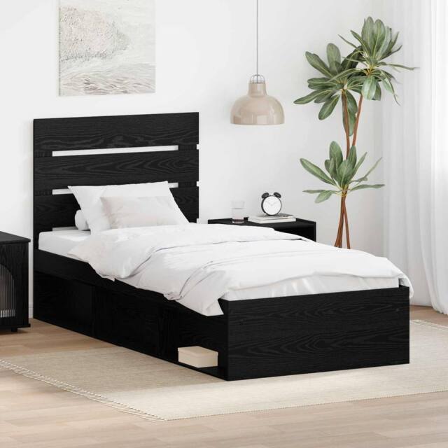 Berkfield Home Bed Frame with Headboard Black 75 x 190 cm Solid Pine Wood - image 1