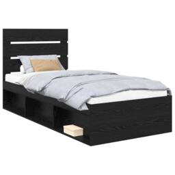 Berkfield Home Bed Frame with Headboard Black 75 x 190 cm Solid Pine Wood - thumbnail 2