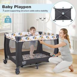 Costway Foldable Pack &Play Portable Baby Playard w/Rocking Bassinet&Music Box in Blue - thumbnail 3