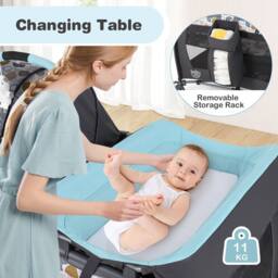 Costway Foldable Pack &Play Portable Baby Playard w/Rocking Bassinet&Music Box in Blue - thumbnail 6