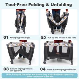 Costway Foldable Pack &Play Portable Baby Playard w/Rocking Bassinet&Music Box in Blue - thumbnail 5