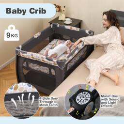Costway Foldable Pack &Play Portable Baby Playard w/Rocking Bassinet&Music Box in Blue - thumbnail 9