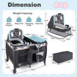 Costway Foldable Pack &Play Portable Baby Playard w/Rocking Bassinet&Music Box in Blue - thumbnail 7