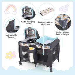Costway Foldable Pack &Play Portable Baby Playard w/Rocking Bassinet&Music Box in Blue - thumbnail 4