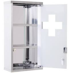 Hinsinc Wall Mount Lockable Metal First Aid Cabinet Glass Door 3 Shelves in Silver - thumbnail 3