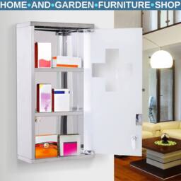 Hinsinc Wall Mount Lockable Metal First Aid Cabinet Glass Door 3 Shelves in Silver - thumbnail 4