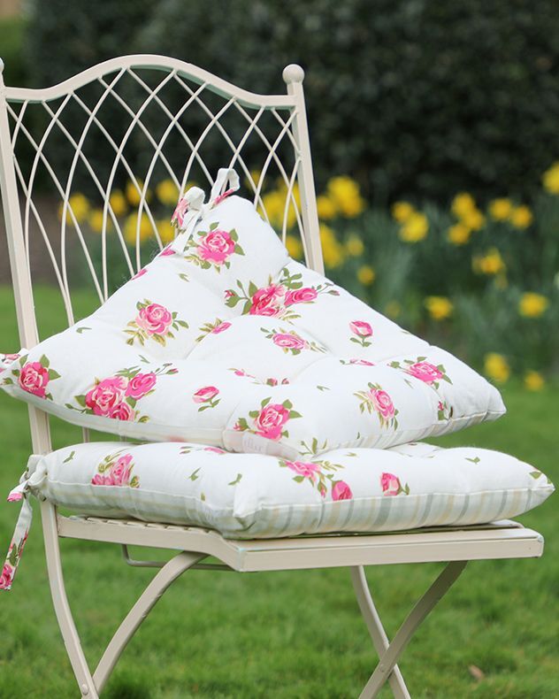 Set of Vintage Pink Floral Print Indoor Outdoor Chair Seat Pad