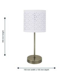 First Choice Lighting Antique Brass Stick Table Lamp with White Laser Cut Shade in Bronze - thumbnail 5
