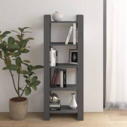 Berkfield Home Beautiful Book Cabinet/Room Divider Grey 60x35x160 cm Solid Wood - Size: 60 x 35 x 160 cm - thumbnail 2