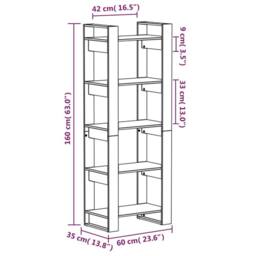 Berkfield Home Beautiful Book Cabinet/Room Divider Grey 60x35x160 cm Solid Wood - Size: 60 x 35 x 160 cm - thumbnail 8