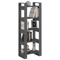Berkfield Home Beautiful Book Cabinet/Room Divider Grey 60x35x160 cm Solid Wood - Size: 60 x 35 x 160 cm - thumbnail 5