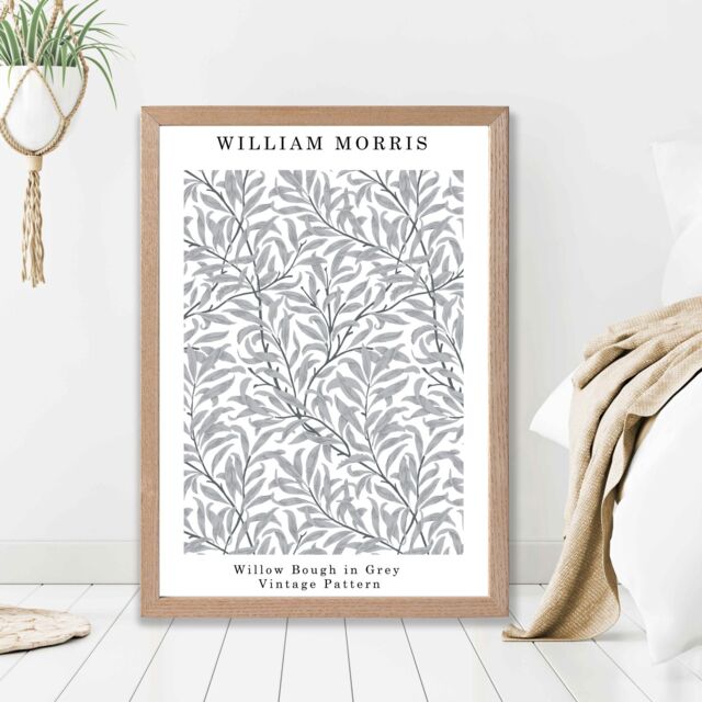 ARTZE William Morris Willow in Grey Art Print / Oak Frame / SIZE: A4 in Light Grey - Size: A2 - image 1