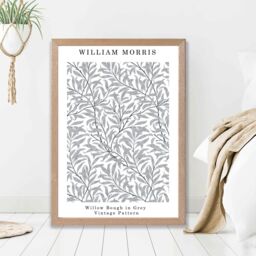 ARTZE William Morris Willow in Grey Art Print / Oak Frame / SIZE: A4 in Light Grey - Size: A2 - thumbnail 1