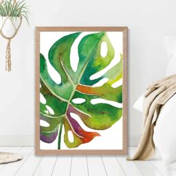 ARTZE Monstera Leaf Abstract Watercolour Botanical Framed Print SIZE: A3 with Oak Frame in Green - Size: A4 - thumbnail 2