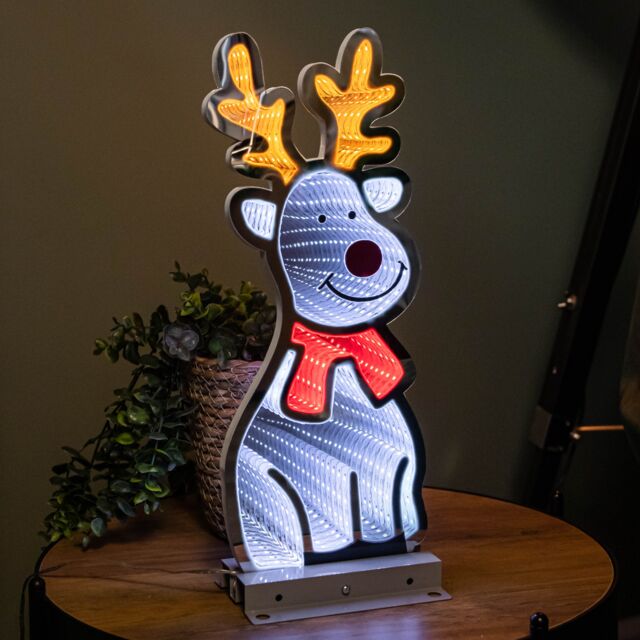 Samuel Alexander 40cm Infinity Standing Christmas Reindeer with Metal Base, White & Red LEDs - image 1