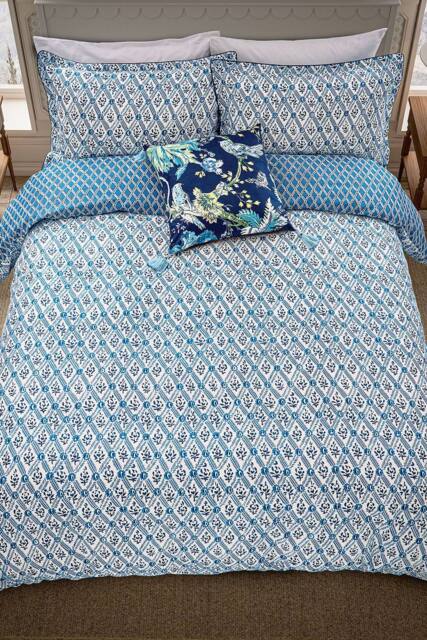 English Heritage 'St John's Trellis' Cotton Duvet Cover Set in Blue - Size: Single - image 1