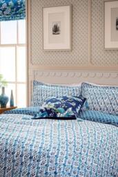 English Heritage 'St John's Trellis' Cotton Duvet Cover Set in Blue - Size: Single - thumbnail 4