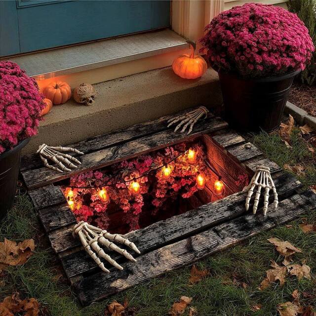 YnysTec Skeleton Halloween Rug Fire Trapdoor Optical Illusion Spooky Floor Mat in Bronze - Size: 50 x 80 cm - image 1