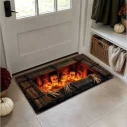 YnysTec Skeleton Halloween Rug Fire Trapdoor Optical Illusion Spooky Floor Mat in Bronze - Size: 50 x 80 cm - thumbnail 8