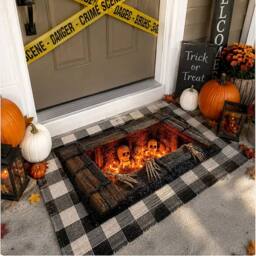 YnysTec Skeleton Halloween Rug Fire Trapdoor Optical Illusion Spooky Floor Mat in Bronze - Size: 50 x 80 cm - thumbnail 5