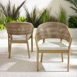 FurnitureboxUK Asa 2 x Wood & Wicker Outdoor Dining Chairs With Cushions in Light Brown - thumbnail 2