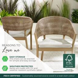 FurnitureboxUK Asa 2 x Wood & Wicker Outdoor Dining Chairs With Cushions in Light Brown - thumbnail 8