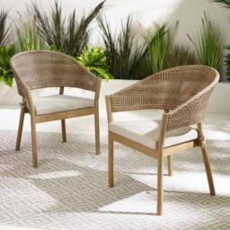 FurnitureboxUK Asa 2 x Wood & Wicker Outdoor Dining Chairs With Cushions in Light Brown - thumbnail 1