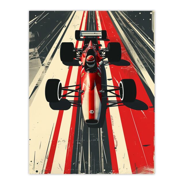 "Artery8 Vintage Red Race Car Sport Speed Racing Track Wall Art Print - Size: W24"" x H32""" - image 1