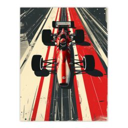 "Artery8 Vintage Red Race Car Sport Speed Racing Track Wall Art Print - Size: W24"" x H32""" - thumbnail 1