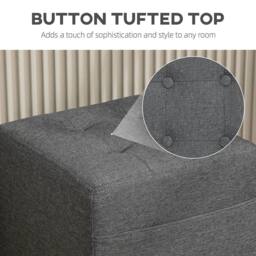 Wyld Haus Linen-Look Grey Square Footstool 35cm Side Pocket Black Wooden Legs - thumbnail 8
