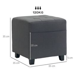 Wyld Haus Linen-Look Grey Square Footstool 35cm Side Pocket Black Wooden Legs - thumbnail 3