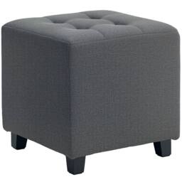 Wyld Haus Linen-Look Grey Square Footstool 35cm Side Pocket Black Wooden Legs - thumbnail 2