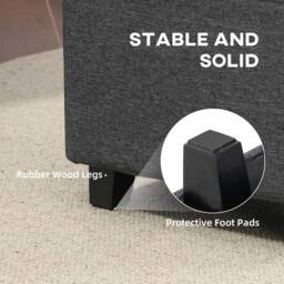 Wyld Haus Linen-Look Grey Square Footstool 35cm Side Pocket Black Wooden Legs - thumbnail 7