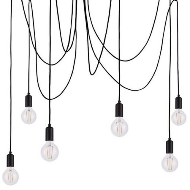 Loops Multi Light Ceiling Pendant 6 Bulb Matt Black Industrial Adjustable Hang Hook - image 1