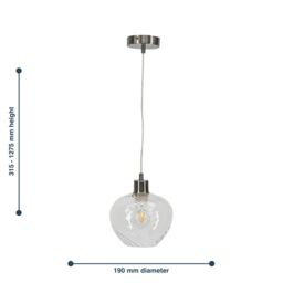 First Choice Lighting Bradson - Clear Swirl Glass with Satin Nickel Pendant Fitting - thumbnail 8