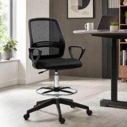 STILVORA Tall Mesh Draughtsman Chair with Footrest, Black