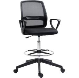 STILVORA Tall Mesh Draughtsman Chair with Footrest, Black - thumbnail 4