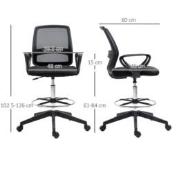 STILVORA Tall Mesh Draughtsman Chair with Footrest, Black - thumbnail 3