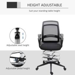 STILVORA Tall Mesh Draughtsman Chair with Footrest, Black - thumbnail 6