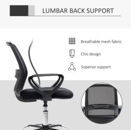 STILVORA Tall Mesh Draughtsman Chair with Footrest, Black - thumbnail 7