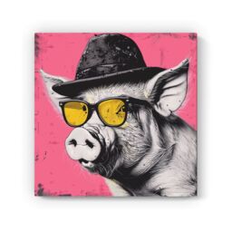 "Warren Reed - Designer Pig In A Hat & Glasses Canvas - Size: W16"" x H16""" - thumbnail 2